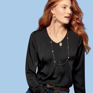 CAbi Classic Blouse Style #3599 Black Long Sleeves Ruffle Cuff - Size S